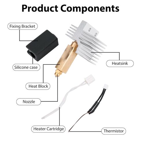 0.4mm Ceramic Hotend Kit for Elegoo Centauri Carbon, Hotend Extruder with Hardened Steel & Brass Nozzles 2 Silicone Covers & 2 Nozzle Brushes for 3D Printer Maintenance in Kuwait
