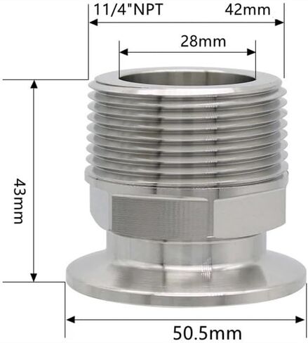 1/4" 3/8" 1/2" 3/4" 1" -4" NPT Male x 0.5" 0.75" 1.5" 2" -4" Tri Clamp Connector Pipe Fitting 304 316L Stainless Steel(1-1l4-NPT-K50.5,SUS316L) in Kuwait