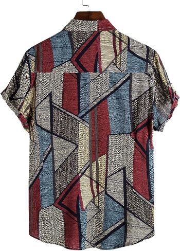 Vintage Shirts for Men Striped Short Sleeve Hawaiian Shirt Summer Button Down T Shirt Relaxed-Fit Casual Beach Tops in Kuwait