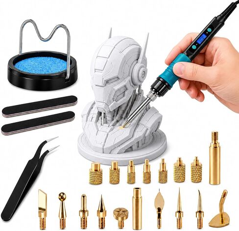 23-in-1 3D Print Finishing Tools with 100W Digital Soldering Iron Kit | Include M2-M8 Heat Set Insert Tips, 9 Smoothing Tool Tips, For Threaded Inserts, Plastic Welding & Surface Touch-Up in Saudi Arabia