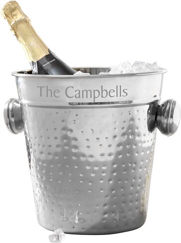 Personalization Universe Hampton Collection Custom Engraved Wine Chiller and Ice Bucket - Stainless Steel Ice Tub, Hand-Hammered Detail, Rolled Edges, Perfect for Wine, Champagne, and Beverage Cooling in Saudi Arabia