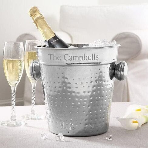 Personalization Universe Hampton Collection Custom Engraved Wine Chiller and Ice Bucket - Stainless Steel Ice Tub, Hand-Hammered Detail, Rolled Edges, Perfect for Wine, Champagne, and Beverage Cooling in Saudi Arabia