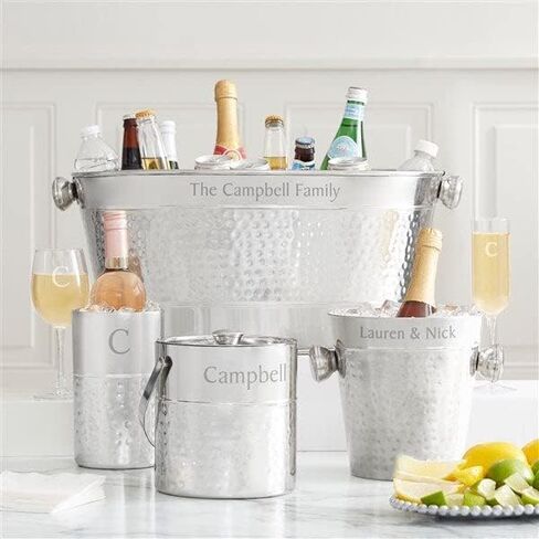 Personalization Universe Hampton Collection Custom Engraved Wine Chiller and Ice Bucket - Stainless Steel Ice Tub, Hand-Hammered Detail, Rolled Edges, Perfect for Wine, Champagne, and Beverage Cooling in Saudi Arabia