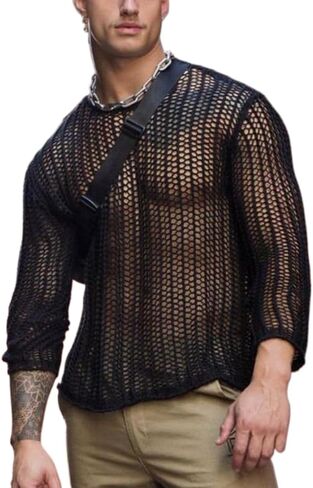 Men's Sheer Mesh See Through Tshirt Workout Gym Muscle Shirts Sexy Solid-Color Base Layer in Saudi Arabia