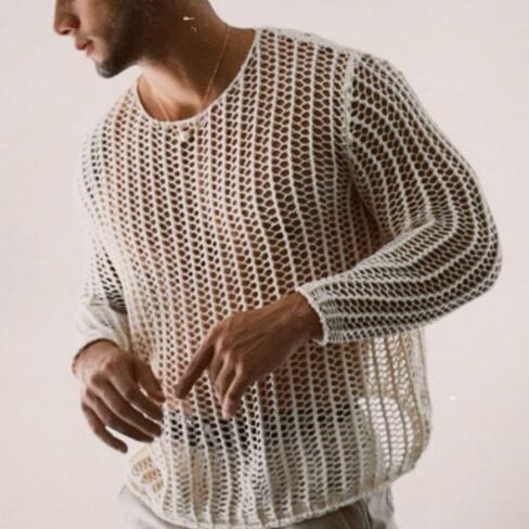Men's Sheer Mesh See Through Tshirt Workout Gym Muscle Shirts Sexy Solid-Color Base Layer in Saudi Arabia