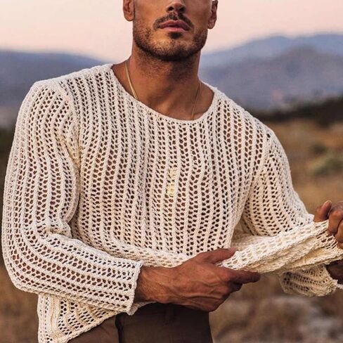 Men's Sheer Mesh See Through Tshirt Workout Gym Muscle Shirts Sexy Solid-Color Base Layer in Saudi Arabia