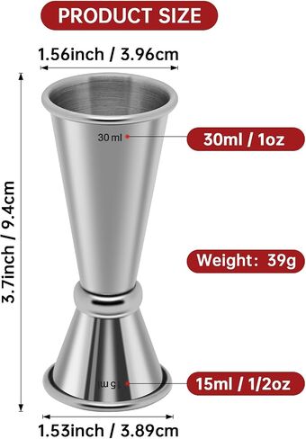 15 ml x 30 ml 304 Stainless Steel Rolled lip Cocktail Double Jigger Japanese Style Measuring Oz Cup Bar Tool Shot for Bartending Bartender Jiggers Ounce Measurements Alcohol Drink (15 ml x 30 ml) in Saudi Arabia