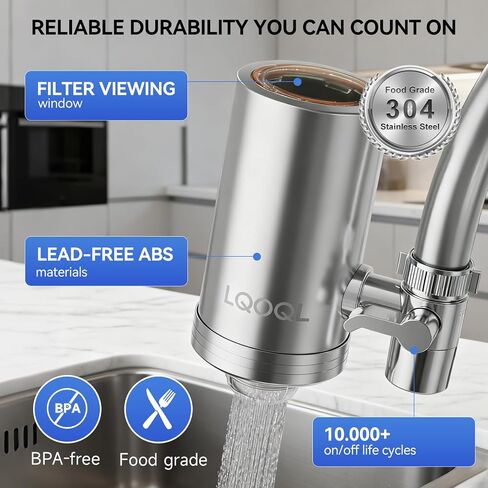 Water Filter for Sink Faucet, 304 Stainless Steel Water Purifier for Kitchen Sink, Reduces PFAS, Lead, Chlorine & Microplastics, 350 Gallons Long-Lasting for Kitchen & Bathroom, 2 Filters in Saudi Arabia