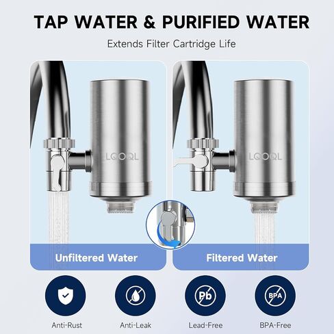 Water Filter for Sink Faucet, 304 Stainless Steel Water Purifier for Kitchen Sink, Reduces PFAS, Lead, Chlorine & Microplastics, 350 Gallons Long-Lasting for Kitchen & Bathroom, 2 Filters in Saudi Arabia