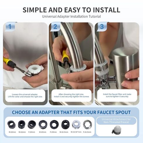 Water Filter for Sink Faucet, 304 Stainless Steel Water Purifier for Kitchen Sink, Reduces PFAS, Lead, Chlorine & Microplastics, 350 Gallons Long-Lasting for Kitchen & Bathroom, 2 Filters in Saudi Arabia