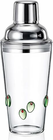 Olive Pattern Glass Cocktail Shaker 15oz, Decorative Martini Shaker with 304 Stainless Steel Lid, Single Serve Drink Mixer for Home Bar, Cocktail Lover Gift, Holiday Party Barware in Saudi Arabia