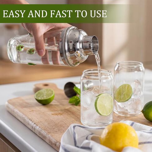 Olive Pattern Glass Cocktail Shaker 15oz, Decorative Martini Shaker with 304 Stainless Steel Lid, Single Serve Drink Mixer for Home Bar, Cocktail Lover Gift, Holiday Party Barware in Saudi Arabia