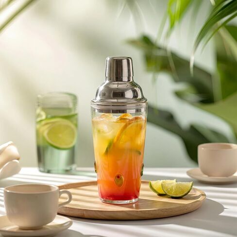 Olive Pattern Glass Cocktail Shaker 15oz, Decorative Martini Shaker with 304 Stainless Steel Lid, Single Serve Drink Mixer for Home Bar, Cocktail Lover Gift, Holiday Party Barware in Saudi Arabia