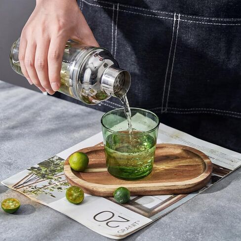 Olive Pattern Glass Cocktail Shaker 15oz, Decorative Martini Shaker with 304 Stainless Steel Lid, Single Serve Drink Mixer for Home Bar, Cocktail Lover Gift, Holiday Party Barware in Saudi Arabia