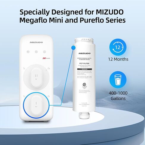 Mizudo Mini PCF Filter, Compatible with Mini/Smart Wifi Mini Reverse Osmosis System, 8 Stage Under Sink RO System, 3:1 Pure to Drain, TDS/PFAS Reduction in Saudi Arabia