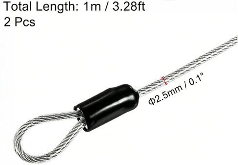 2 Pack Steel Wire Cable Loops, 1m/3.28ft Length 2.5mm Thick Galvanized Security Wire Rope with Rubber Coated Loop End for Locking, Hanging, Securing Luggage in Kuwait