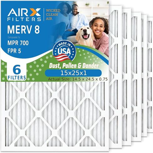 AIRx Filters 15x25x1 Furnace Filter MERV 8 Electrostatic Pleated Replacement HVAC AC Air Filter with Advanced Filtration Technology, 6-Pack in Saudi Arabia