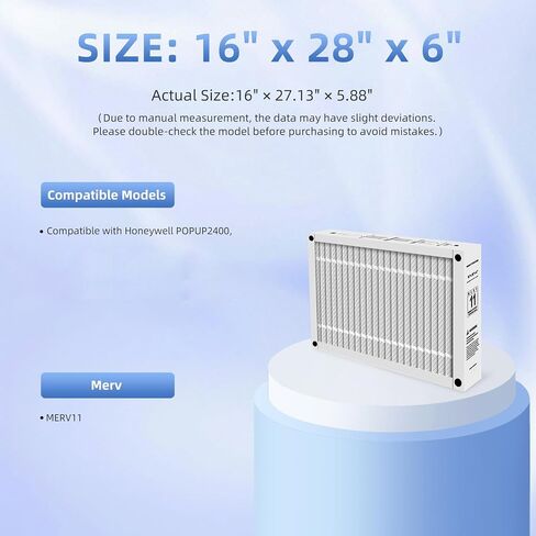 16x28x6 Furnace Filter Replacement Compatible with Honeywell POPUP2400 Foldable Design MERV 11 Durable AIr Filter Actual Size 16x27.13x5.88 (2-PACKS) in Saudi Arabia