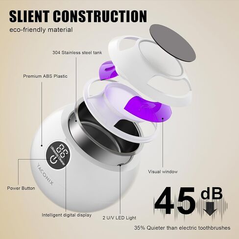 Ultrasonic Retainer Cleaner Machine 45kHz Dental Retainer Cleaner with 3 Modes and Digital Timer Mouth Guard for Retainer Clean, Denture Clean,Braces, Aligner, Jewelry 200ML in Kuwait