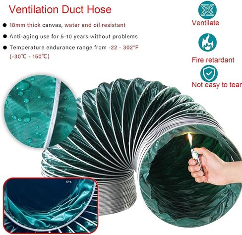 خرطوم أنابيب مرن للتهوية - أنابيب HVAC قابلة للقطع من 3 أمتار إلى 9 أمتار للمطابخ والحمامات وورش العمل والدفيئات الزراعية (L7.6m ID150mm) in Kuwait