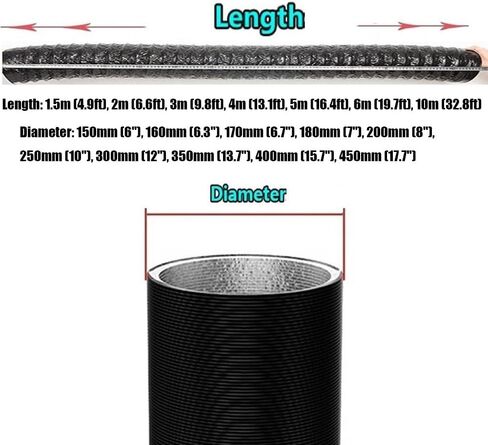 6 "8" 10 "12" 16 "18" خرطوم مجاري الهواء خرطوم تنفيس مجفف مرن لغرفة النوم المطبخ البيت الأخضر مستودع التدفئة والتهوية والتبريد (L 2 م (6.6 قدم) ، 150 مم (6")) in Kuwait