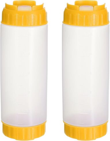 uxcell Condiment Squeeze Bottles for Sauces, 2pcs 16 oz Refillable Plastic Squirt Bottle Dispensers Leak Proof for BBQ Cooking Oil Barbecue Seasoning Honey Syrup, Yellow in Kuwait