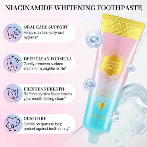 2pcs Niacinamide Whitening Toothpaste, Niacinamide Toothpaste Whitening， Fresh Breath，Improves Gum Health， Fluoride-Free Formula is Suitable for Sensitive Teeth (3.8oz) in Kuwait
