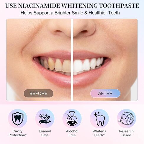 2pcs Niacinamide Whitening Toothpaste, Niacinamide Toothpaste Whitening， Fresh Breath，Improves Gum Health， Fluoride-Free Formula is Suitable for Sensitive Teeth (3.8oz) in Kuwait