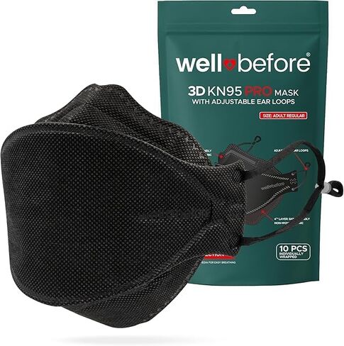 أقنعة الوجه Well Before 3D PRO KN95، 5 طبقات، حلقات أذن قابلة للتعديل، سدادة أنف رغوية، قابلة للتنفس ومضادة للضباب in Kuwait
