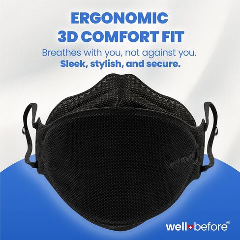 أقنعة الوجه Well Before 3D PRO KN95، 5 طبقات، حلقات أذن قابلة للتعديل، سدادة أنف رغوية، قابلة للتنفس ومضادة للضباب in Kuwait