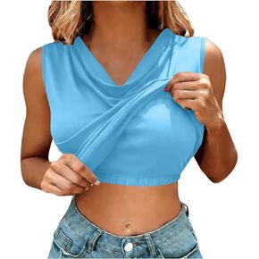 Tank Tops with Built in Bra Lightweight Cowl Neck Padded Sleeveless Shirts Fashion Summer Going Out Vacation Clothing in Kuwait