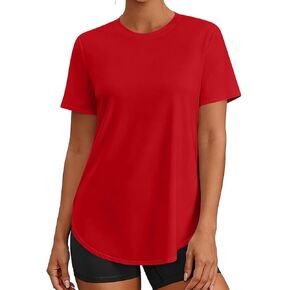 Womens Quick Dry Athletic T Shirt Short Sleeve Crew Neck Curved Hem Top Breathable Workout Running Yoga Shirts in Saudi Arabia