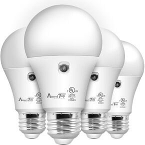 AmeriTop Dusk to Dawn Light Bulb- 4 Pack, A19 LED Sensor Light Bulbs; UL Listed, Automatic On/Off, 800 Lumen, 10W(60 Watt Equivalent), E26 Base, Indoor/Outdoor Lighting Bulb in Saudi Arabia