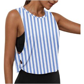 Workout Tank Tops for Women,Striped Cut Out Quick Dry Athletic Crop Top, Loose Fit Running Yoga Gym Shirts in Kuwait