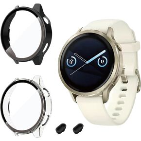 عبوتان من حافظة حماية الشاشة لجهاز Garmin venu 4، غطاء كامل مقاس 41 مم مع زجاج مقسى مدمج 9H، غلاف صلب من البولي كربونات (أسود/شفاف) - 2 سدادات غبار من السيليكون in Kuwait