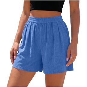 Womens Ribbed Summer Lounge Shorts, Loose Elastic Waist Wide Leg Short Pants Vacation Beach Shorts with Pockets in Kuwait