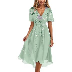 Summer Chiffon Midi Dresses for Women 2026 Elegant Classy V Neck Wedding Guest Formal Cocktail Prom Dress S-2XL in Saudi Arabia