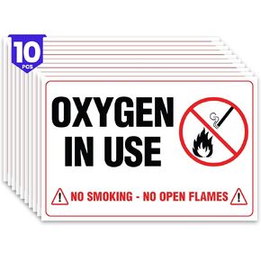 10 x Oxygen In Use Stickers for Business - 4 x 6 Inches No Smoking No Open Flames Signs - Rust Free - Self-Adhesive Premium Vinyl - Fade Resistant/Waterproof - UV Printed With Professional Graphics in Kuwait