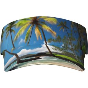 Tropical Palm Tree Hawaii Beach Print Foldable Sun Visor Hat Lightweight Adjustable Sun Visor Hat Outdoor Sports Cap for Adults Black in Kuwait