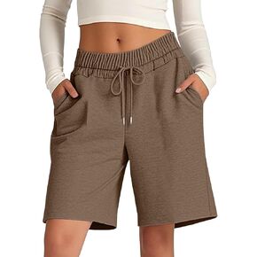 Women's Bermuda Shorts Pockets High Waist Knee Length Casual Athletic Drawstring Summer Loose Solid SweatShorts in Kuwait