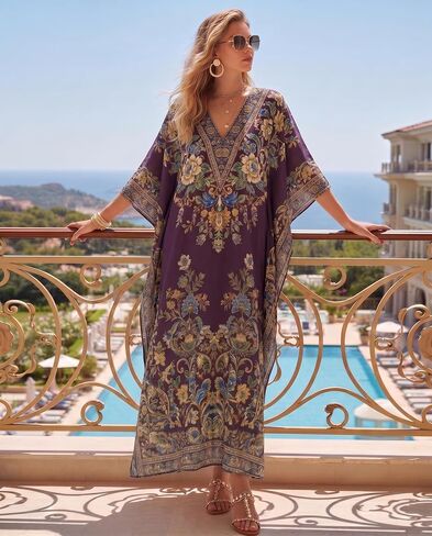 Ommiivex Womens Moo Moo Kaftan Dress Swimwear Coverup Loose Soft Cool for Beach Vaccation Resort in Kuwait