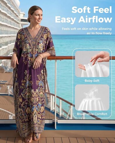 Ommiivex Womens Moo Moo Kaftan Dress Swimwear Coverup Loose Soft Cool for Beach Vaccation Resort in Kuwait