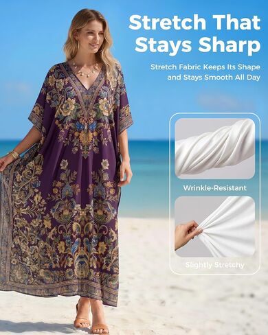 Ommiivex Womens Moo Moo Kaftan Dress Swimwear Coverup Loose Soft Cool for Beach Vaccation Resort in Kuwait