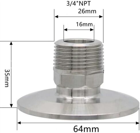 1/4 "3/8" 1/2 "3/4" 1 "-4" NPT ذكر × 0.5 "0.75" 1.5 "2" -4 "ثلاثي المشبك موصل وصلة أنابيب 304 316L الفولاذ المقاوم للصدأ (3l4-NPT-K64، SUS304) in Kuwait