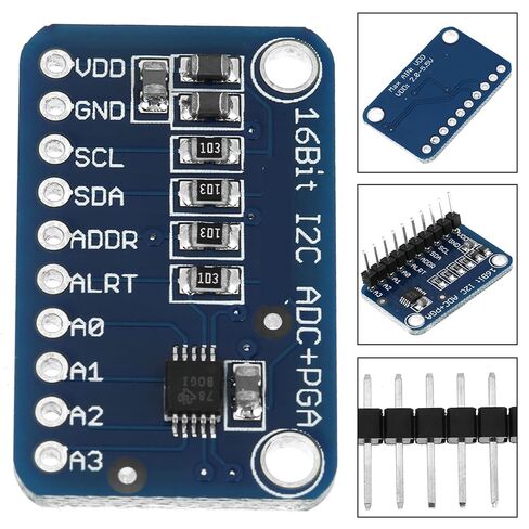 ADS1115 Analog to Digital Converter, 16 Bit 16 Byte 4 Channel I2C IIC Analog to Digital ADC PGA Converter Module (1 Pc) in Kuwait