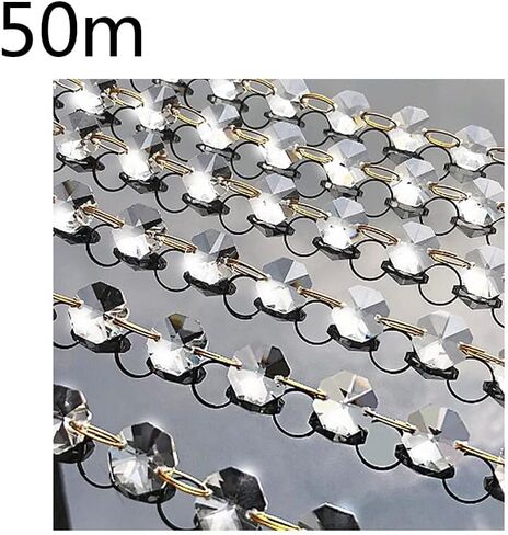 Hanging Crystals Prisms 1/10/50 Meters Garland Gold Hanging Crystal Bead Curtain Chains Party Hangings Crystals for Decoration(50m) in Saudi Arabia