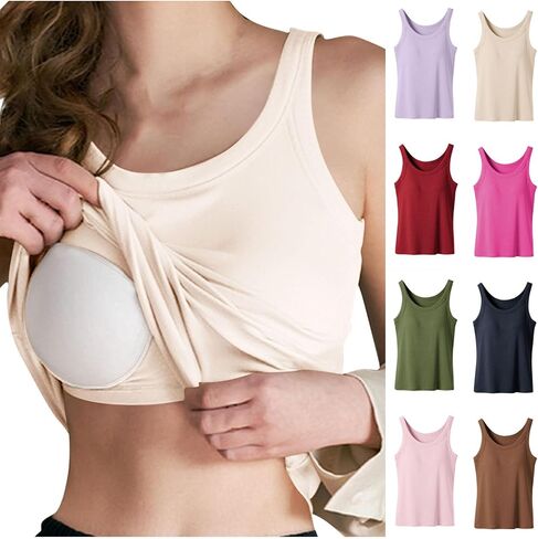 Padded Tank Tops for Women Ribbed Crewneck Racerback Sleeveless Camosole Built in Bra Lightweight Yoga Workout Outfit in Saudi Arabia