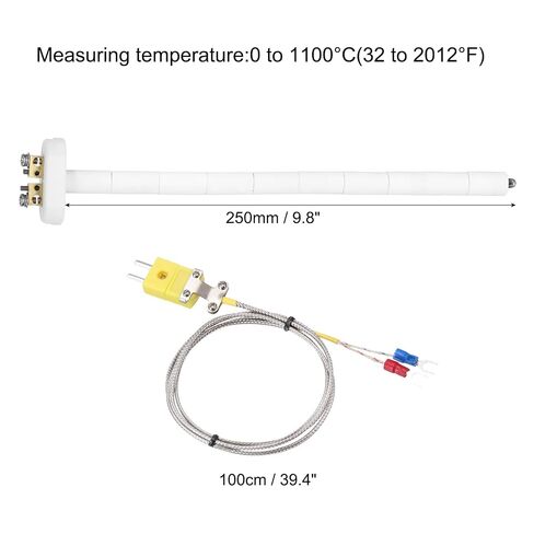 MECCANIXITY 10" K Type Ceramic Kiln Furnace Thermocouple Sensor Probe for Muffle Furnace Oven, with 3.3ft SV Fork Thermocouple Wire, High Temperature 1100°C 2.5x250mm in Saudi Arabia