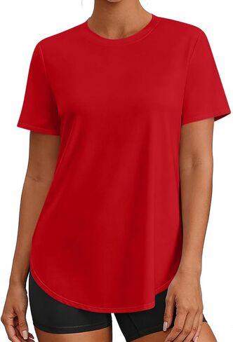 Womens Quick Dry Athletic T Shirt Short Sleeve Crew Neck Curved Hem Top Breathable Workout Running Yoga Shirts in Saudi Arabia