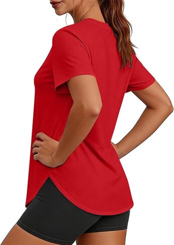 Womens Quick Dry Athletic T Shirt Short Sleeve Crew Neck Curved Hem Top Breathable Workout Running Yoga Shirts in Saudi Arabia